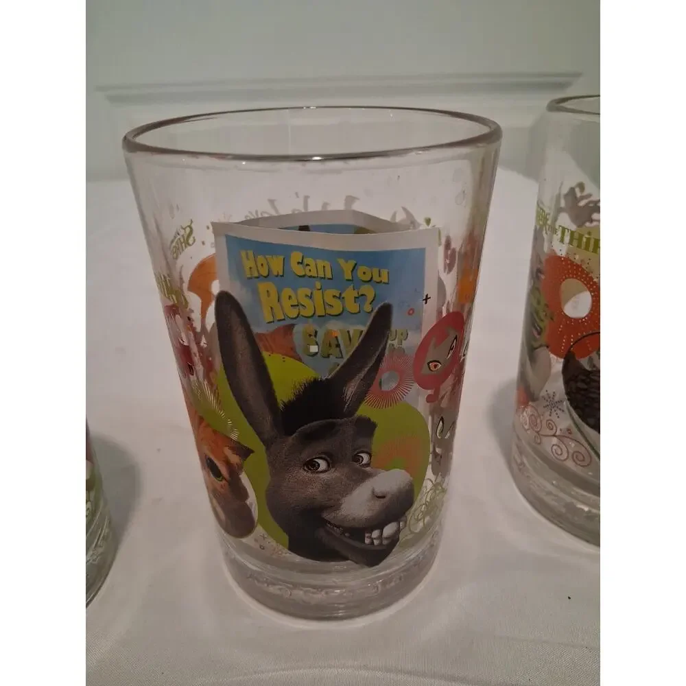 Vintage 2007 McDonald's Shrek The Third Glass Lot of 6 WITH ORIGINAL INSERTS
